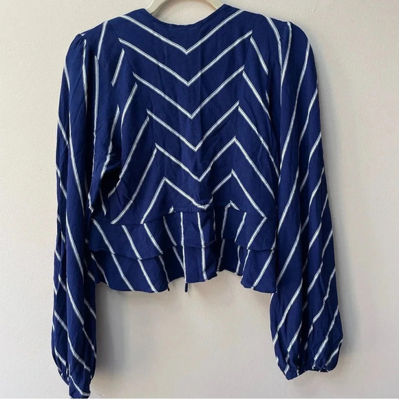 Free People Samifran Ruffle Peplum Cropped Top Blue White Stripes Size S - Picture 8 of 8